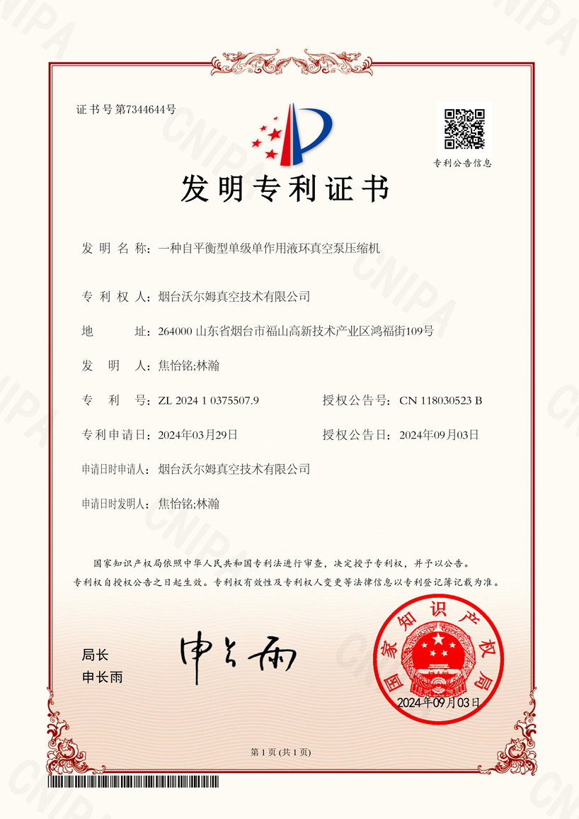 一种自平衡型单级单作用液环真空泵压缩机