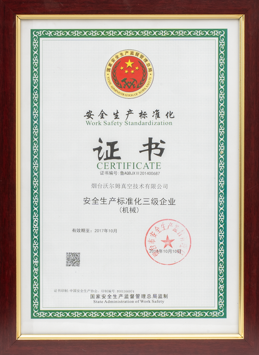 安全生产标准化(机械)三级证书