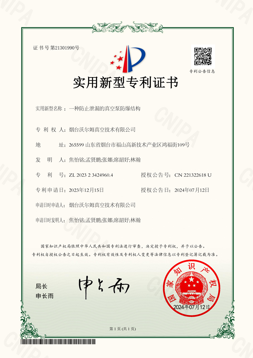 一种防止泄漏的真空泵防爆结构